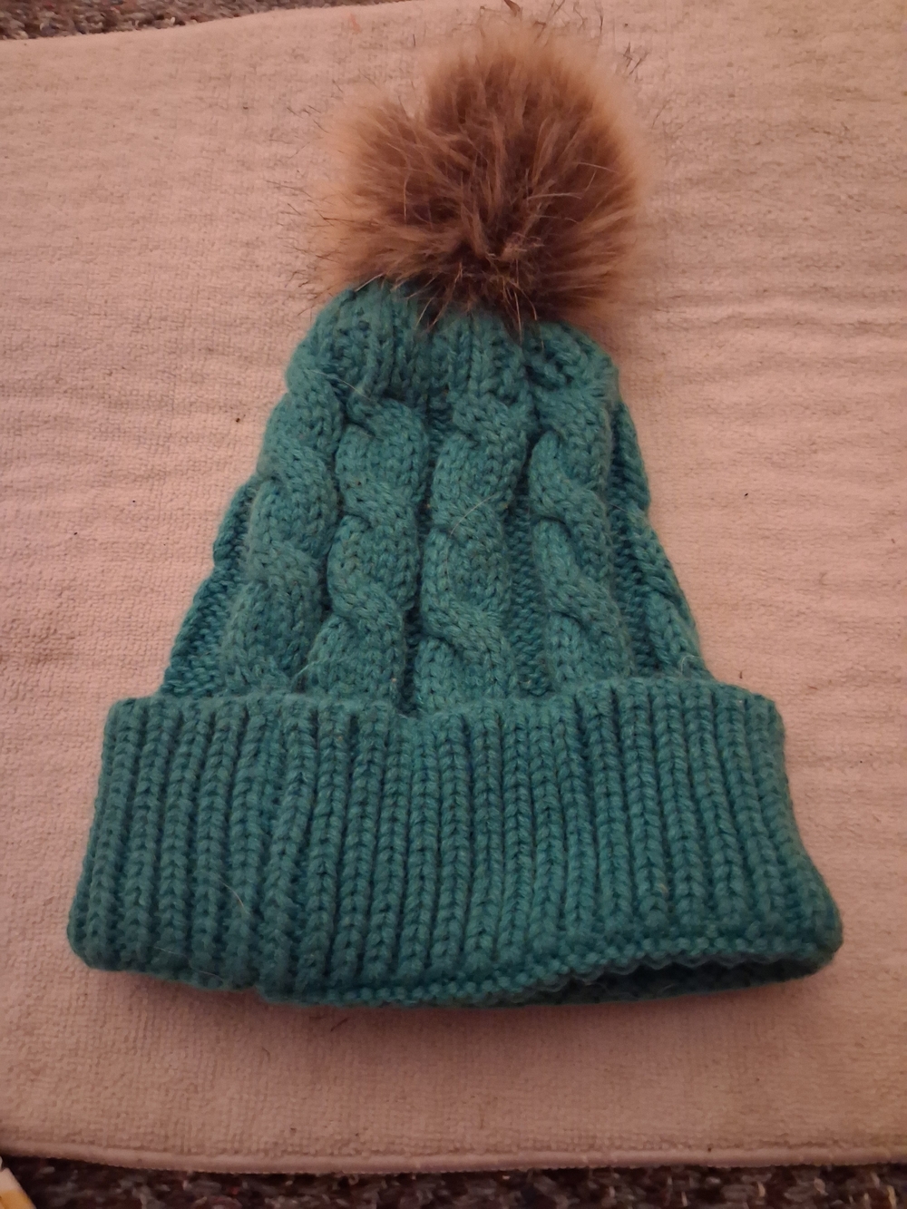 Kids Teal Cable Knit Pom Beanie - NWOT